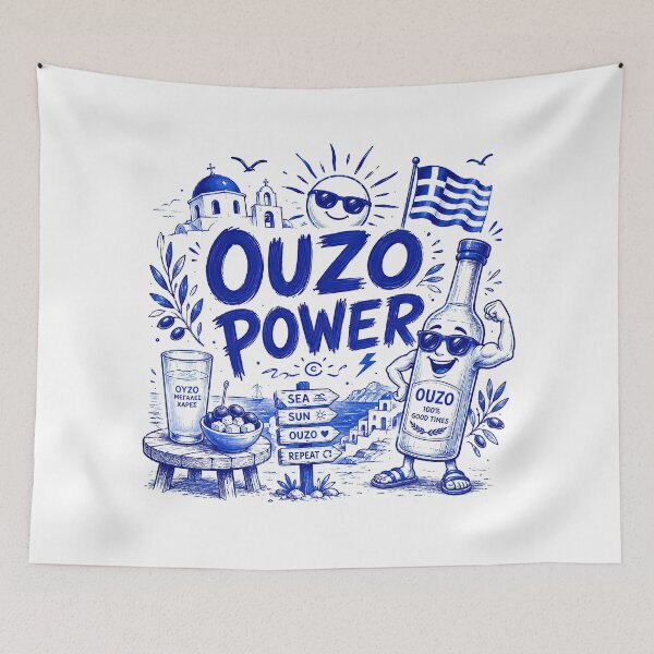 Item preview, Ouzo Power - Funny Greek Island Vacation Blue Sketch Art designed and sold by angelisart.