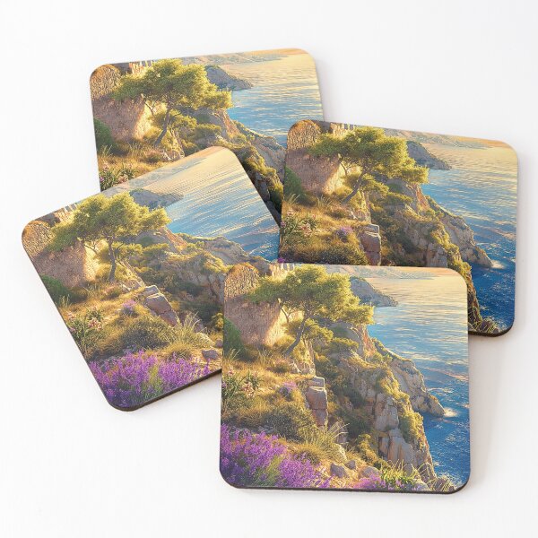 Item preview, Mediterranean Clifftop Print | Lavender Coast Sunset Wall Art designed and sold by JPrintsInc.