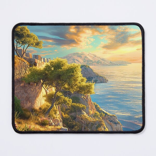 Item preview, Mediterranean Clifftop Print | Lavender Coast Sunset Wall Art designed and sold by JPrintsInc.