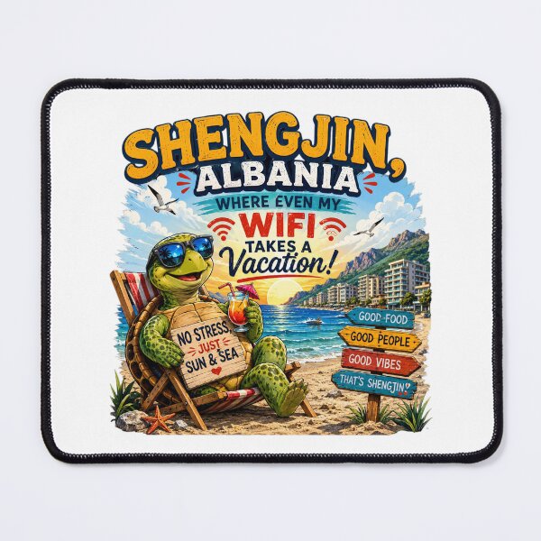 Item preview, Shëngjin Albania – Where Even My WiFi Takes a Vacation! | Funny Beach Travel T-Shirt designed and sold by Sushikidsntod.