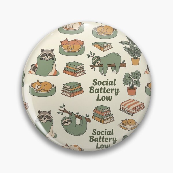 Item preview, "Social Battery Low" Introvert Pattern - Sloth, Raccoon & Napping Cat designed and sold by OpenDreamArts.