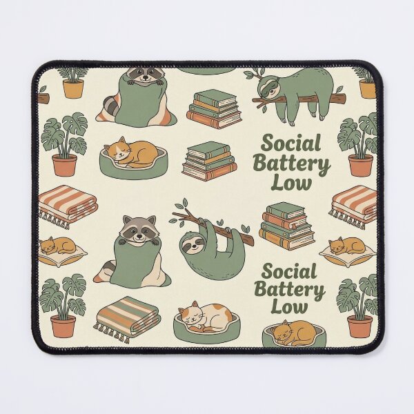 Item preview, "Social Battery Low" Introvert Pattern - Sloth, Raccoon & Napping Cat designed and sold by OpenDreamArts.