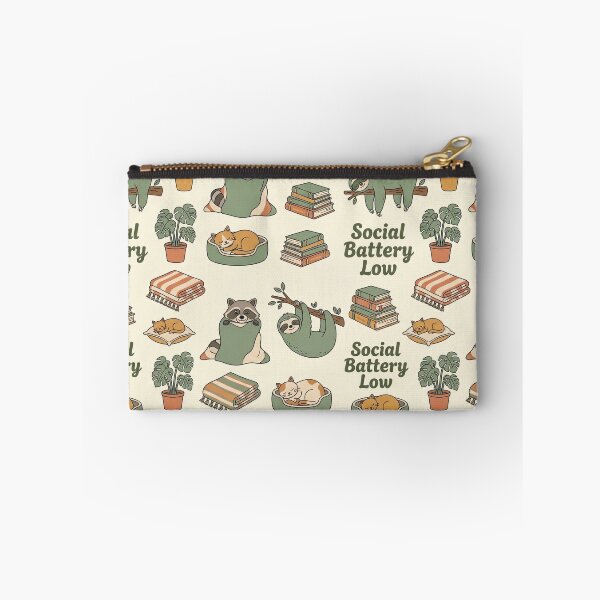 Item preview, "Social Battery Low" Introvert Pattern - Sloth, Raccoon & Napping Cat designed and sold by OpenDreamArts.