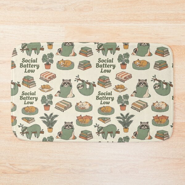 Item preview, "Social Battery Low" Introvert Pattern - Sloth, Raccoon & Napping Cat designed and sold by OpenDreamArts.