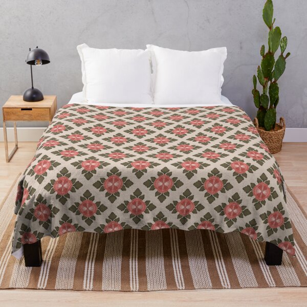 Item preview, Vintage Coral Floral Medallion Pattern with Olive Green Botanical Leaves designed and sold by Almanzart.
