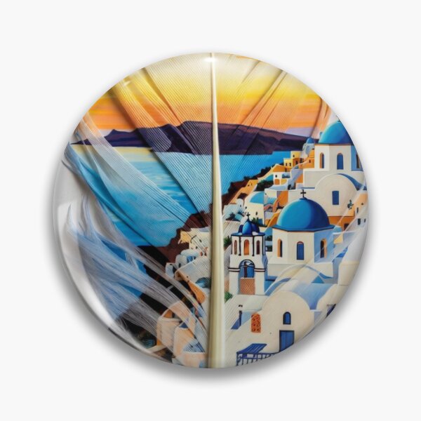 Item preview, Santorini Feather Art | Greek Island Sunset Travel Illustration designed and sold by GalleryPeak.