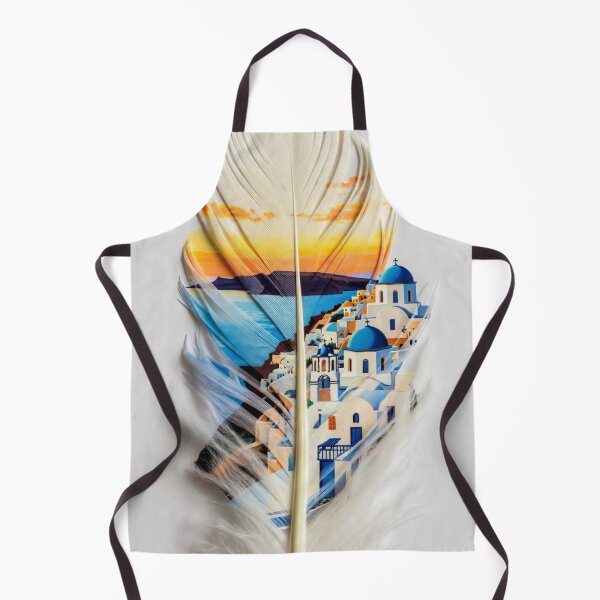Item preview, Santorini Feather Art | Greek Island Sunset Travel Illustration designed and sold by GalleryPeak.