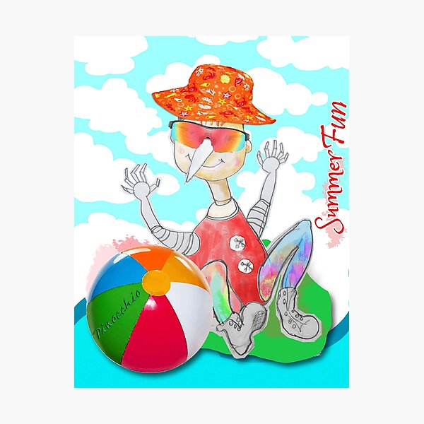 Item preview, Summer Fun Playing Wood PINOCCHIO with Beach Ball (Original Drawing by ACCI) designed and sold by VanyssaGraphics.