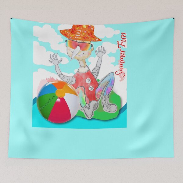 Item preview, Summer Fun Playing Wood PINOCCHIO with Beach Ball (Original Drawing by ACCI) designed and sold by VanyssaGraphics.