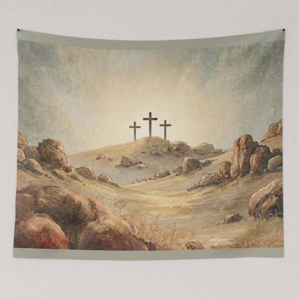 Item preview, The Hill Called Calvary – Christian Watercolor Crosses Art Print designed and sold by Bound for Wonder.