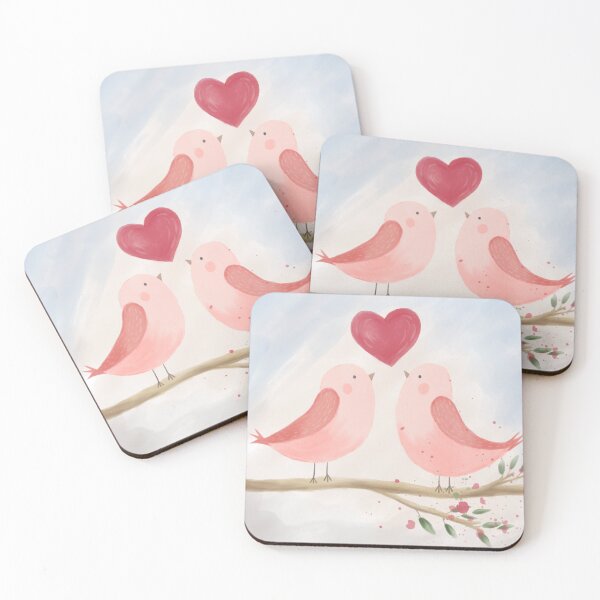 Item preview, Cute Watercolor Lovebirds with Heart designed and sold by LafinaArt.