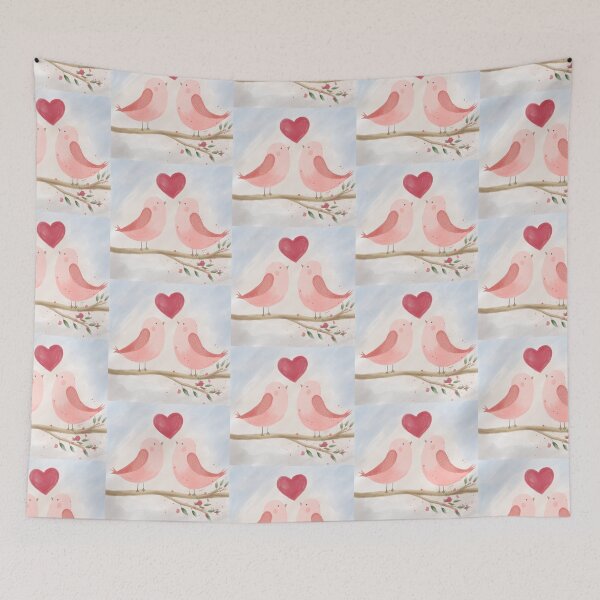 Item preview, Cute Watercolor Lovebirds with Heart designed and sold by LafinaArt.