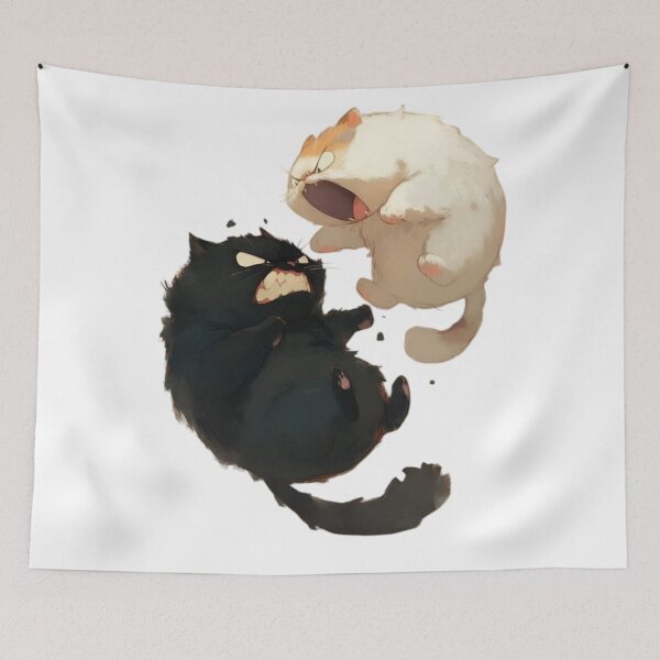 Item preview, Yin Yang Fighting Cats Sticker | Cute Black & White Angry Cat Duo | Funny Kawaii Cat Art designed and sold by Dyan4.