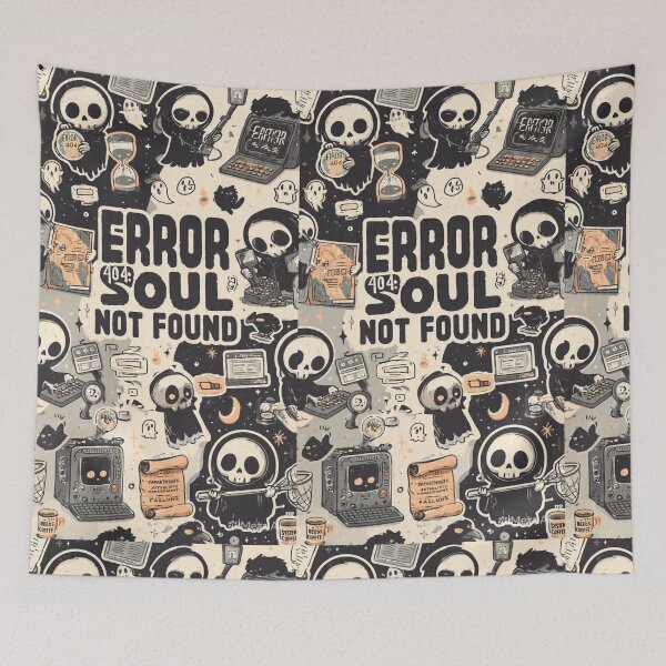 Item preview, ERROR 404: Soul Not Found – Funny Grim Reaper IT Support Pattern designed and sold by OpenDreamArts.