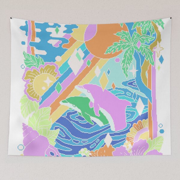 Item preview, Tropical Dolphin Paradise Pixel Art designed and sold by LilSeashell.
