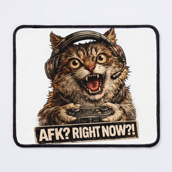 Item preview, AFK? Right Now?! Funny Gamer Cat Meme Description designed and sold by DryHumorPrints.
