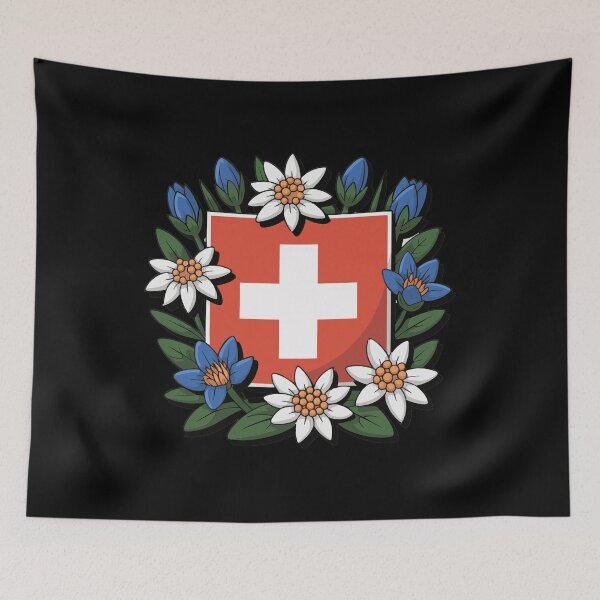 Item preview, Swiss Flag Edelweiss Gentian Alpine Hiker Design designed and sold by AntiqueImages.