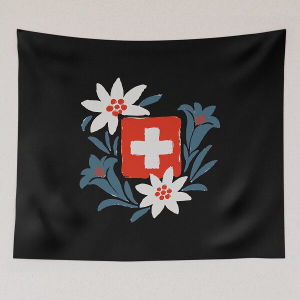 Item preview, Swiss Flag and Alpine Flowers Bundesfeier National Day designed and sold by AntiqueImages.