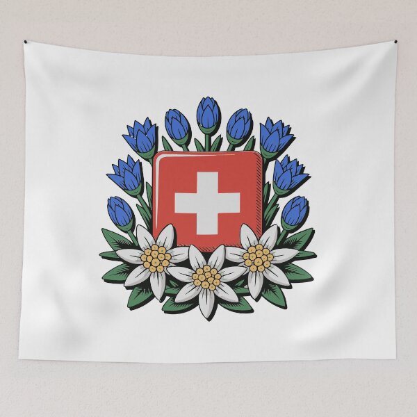 Item preview, Swiss National Day Bundesfeier Alpine Flowers designed and sold by AntiqueImages.