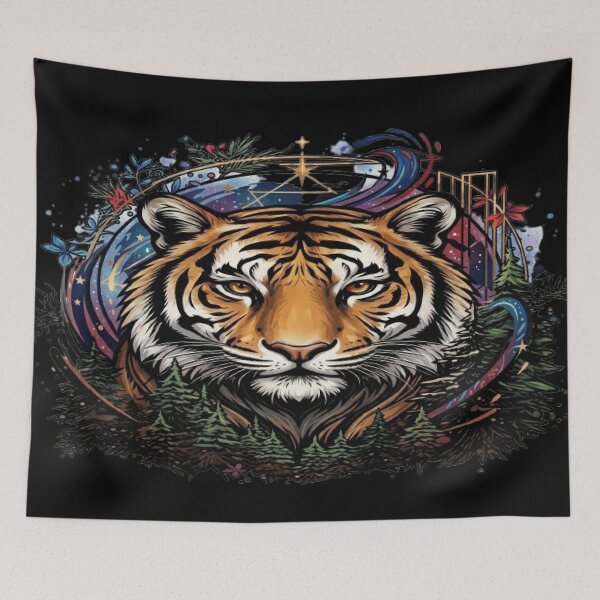 Item preview, Golden Mystic Tiger Forest Illustration designed and sold by MAJCO-ART.
