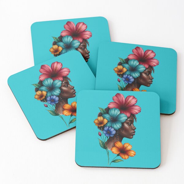 Item preview, Black Woman Portrait with Tropical Flowers designed and sold by digitalbob60.