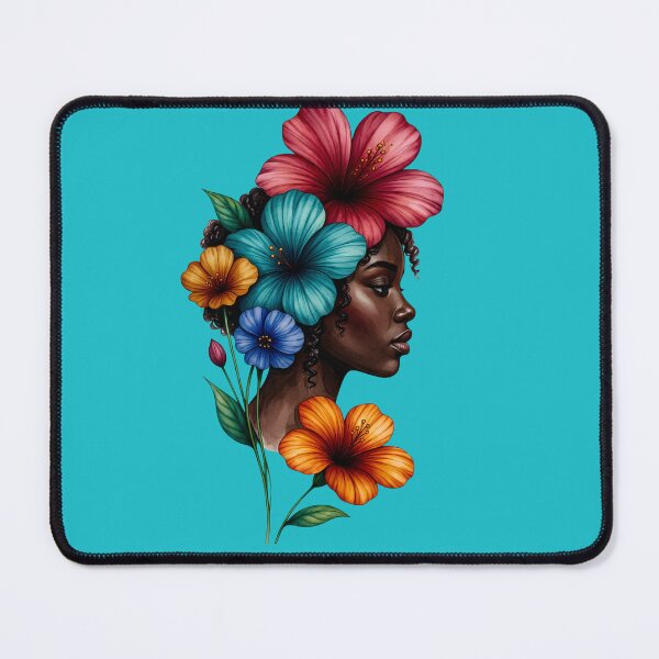 Item preview, Black Woman Portrait with Tropical Flowers designed and sold by digitalbob60.