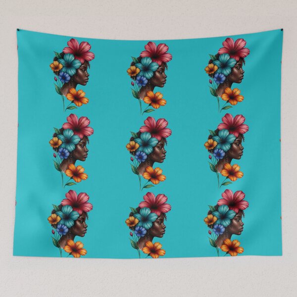Item preview, Black Woman Portrait with Tropical Flowers designed and sold by digitalbob60.