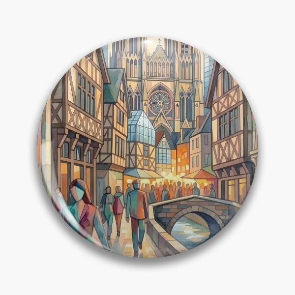 Item preview, Abstract Watercolor City Walk | Fluid Geometric Street Life | Modernist Mixed Architecture Wall Art designed and sold by SergioMiklos.