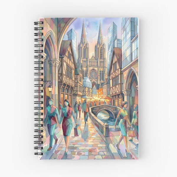 Item preview, Abstract Watercolor City Walk | Fluid Geometric Street Life | Modernist Mixed Architecture Wall Art designed and sold by SergioMiklos.
