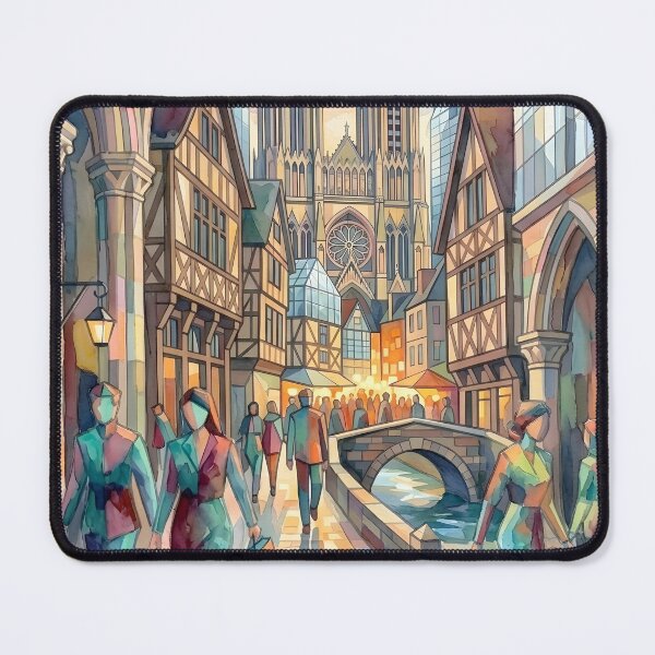 Item preview, Abstract Watercolor City Walk | Fluid Geometric Street Life | Modernist Mixed Architecture Wall Art designed and sold by SergioMiklos.