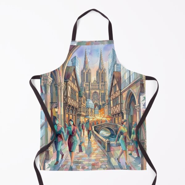 Item preview, Abstract Watercolor City Walk | Fluid Geometric Street Life | Modernist Mixed Architecture Wall Art designed and sold by SergioMiklos.
