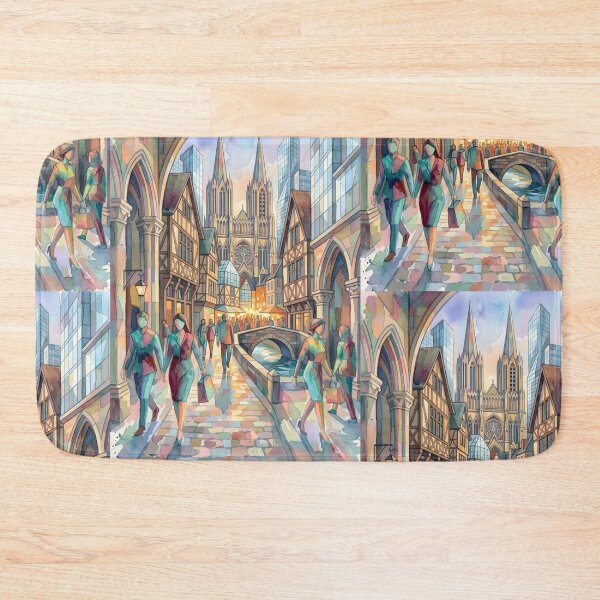 Item preview, Abstract Watercolor City Walk | Fluid Geometric Street Life | Modernist Mixed Architecture Wall Art designed and sold by SergioMiklos.