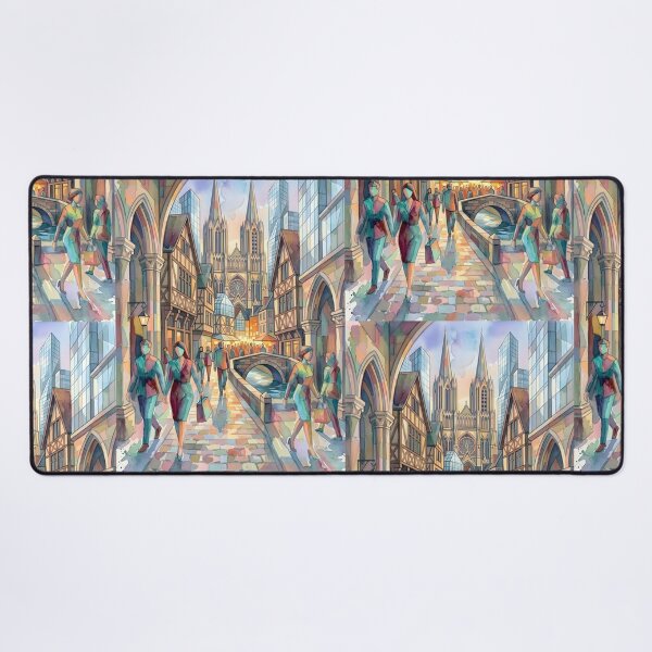 Item preview, Abstract Watercolor City Walk | Fluid Geometric Street Life | Modernist Mixed Architecture Wall Art designed and sold by SergioMiklos.