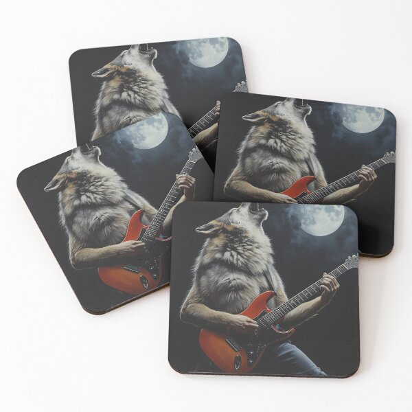 Item preview, Howling Wolf Playing Electric Guitar Full Moon Dark Rock Art T-Shirt designed and sold by SunnyDesign82.