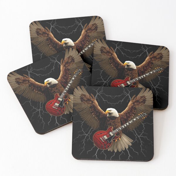 Item preview, Bald Eagle Spread Wings Electric Guitar Lightning Dark Rock Art T-Shirt designed and sold by SunnyDesign82.