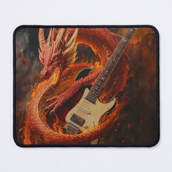 Item preview, Fire Breathing Dragon Wrapped Around Electric Guitar Dark Rock Art T-Shirt designed and sold by SunnyDesign82.