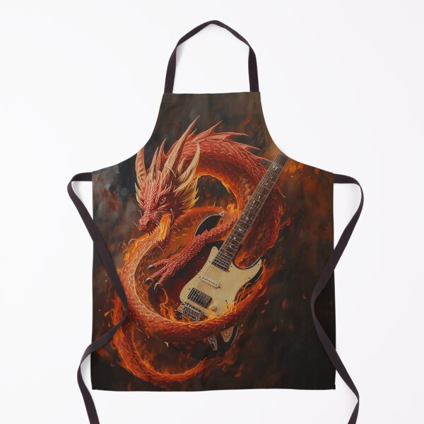 Item preview, Fire Breathing Dragon Wrapped Around Electric Guitar Dark Rock Art T-Shirt designed and sold by SunnyDesign82.