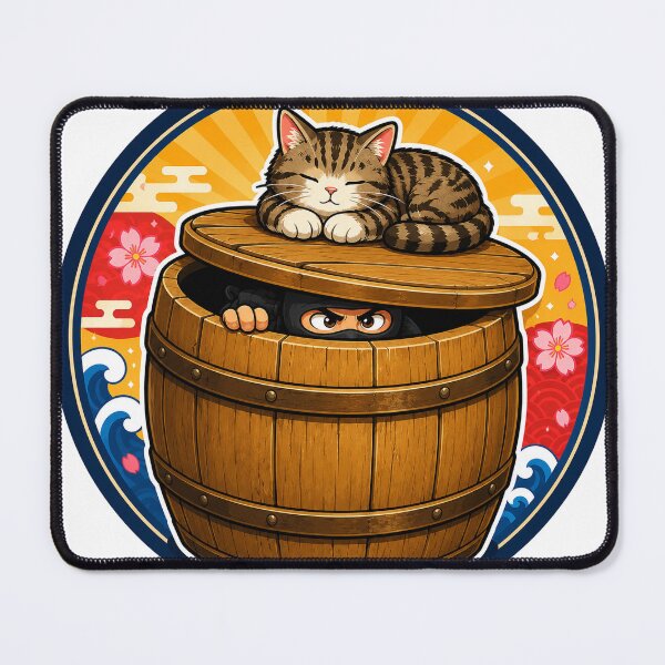 Item preview, Ninja Hiding in Barrel with Sleepin Cat | Japanese Comic designed and sold by Aguri-tei.