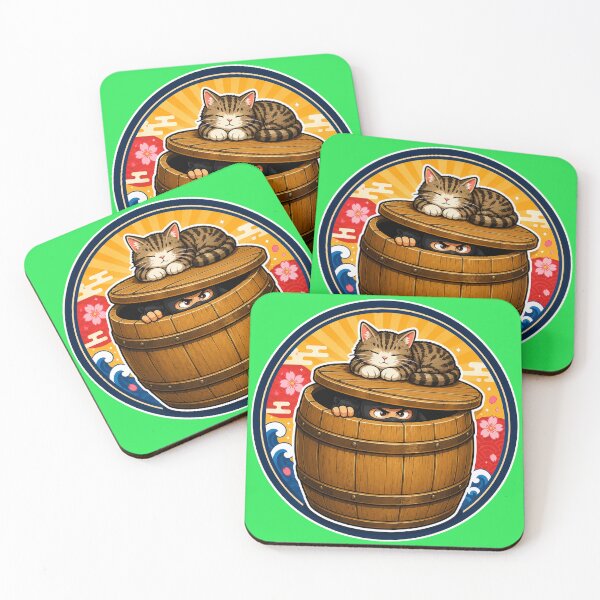 Item preview, Ninja Hiding in Barrel with Sleepin Cat | Japanese Comic designed and sold by Aguri-tei.