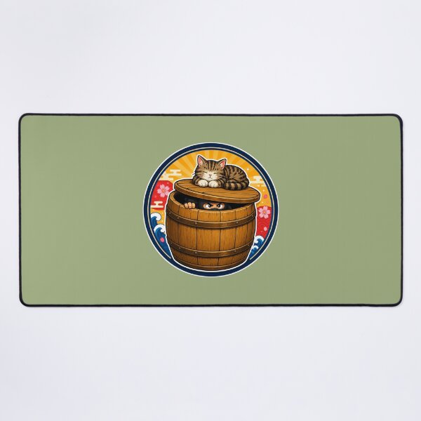 Item preview, Ninja Hiding in Barrel with Sleepin Cat | Japanese Comic designed and sold by Aguri-tei.
