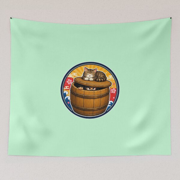 Item preview, Ninja Hiding in Barrel with Sleepin Cat | Japanese Comic designed and sold by Aguri-tei.