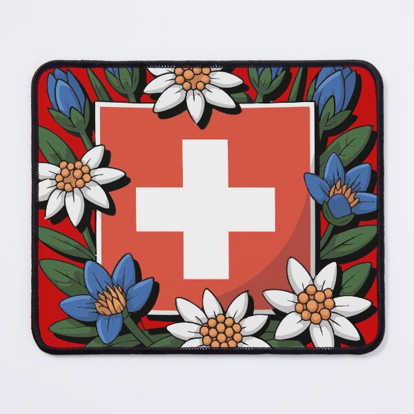 Item preview, Swiss Flag Edelweiss Gentian Alpine Hiker Design designed and sold by AntiqueImages.