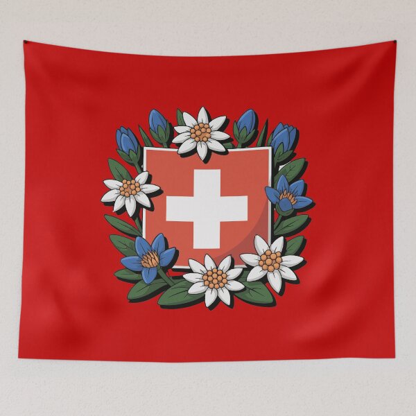 Item preview, Swiss Flag Edelweiss Gentian Alpine Hiker Design designed and sold by AntiqueImages.