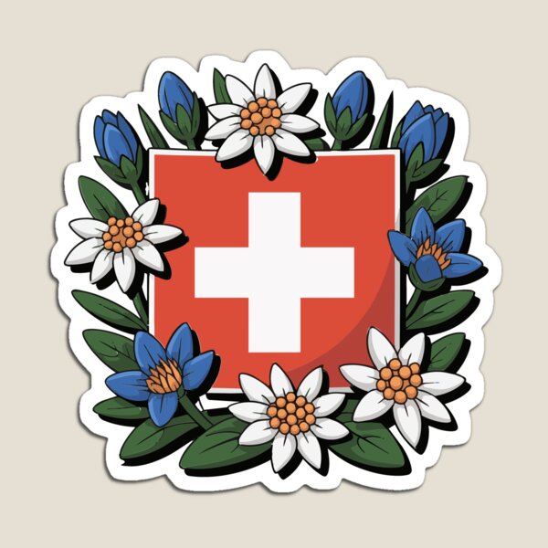 Item preview, Swiss Flag Edelweiss Gentian Alpine Hiker Design designed and sold by AntiqueImages.