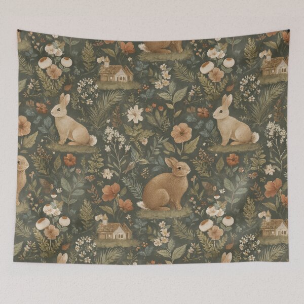 Item preview, Woodland Rabbit Garden Pattern | Vintage Cottagecore Bunnies & Wildflowers designed and sold by Bound for Wonder.