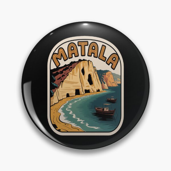 Item preview, Matala Vintage Travel Sticker – Retro Crete Cliffside Cave Illustration designed and sold by stickercuffs.