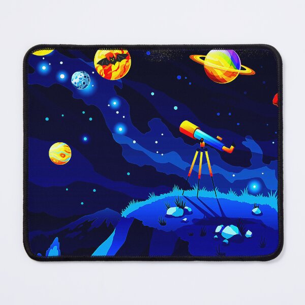 Item preview, Colorful Space Planets with telescope cartoon art designed and sold by FahdSpaceArt.