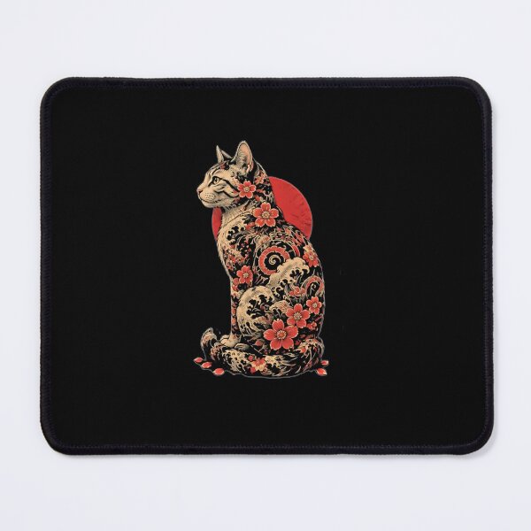 Item preview, Japanese Tattoo Cat Cherry Blossom Red Sun Wave Floral designed and sold by graphixpolash.