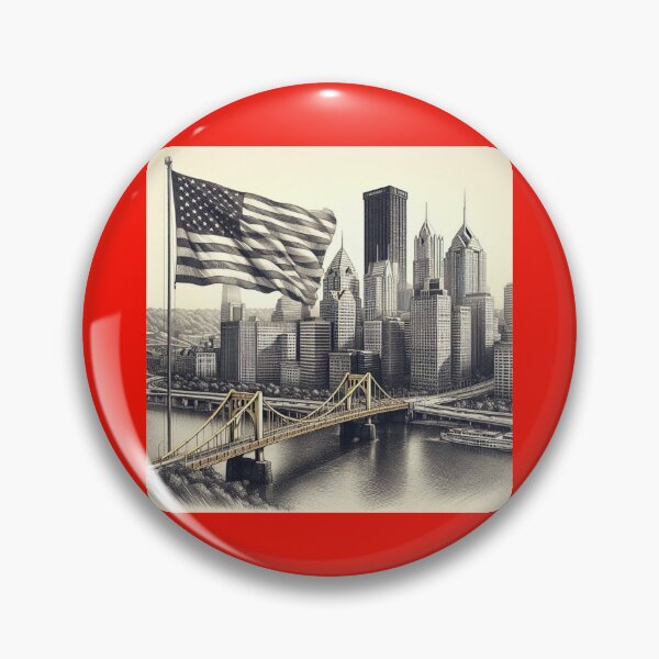 Item preview, Pittsburgh Skyline Sketch With American Flag   designed and sold by PaintMeWorld.