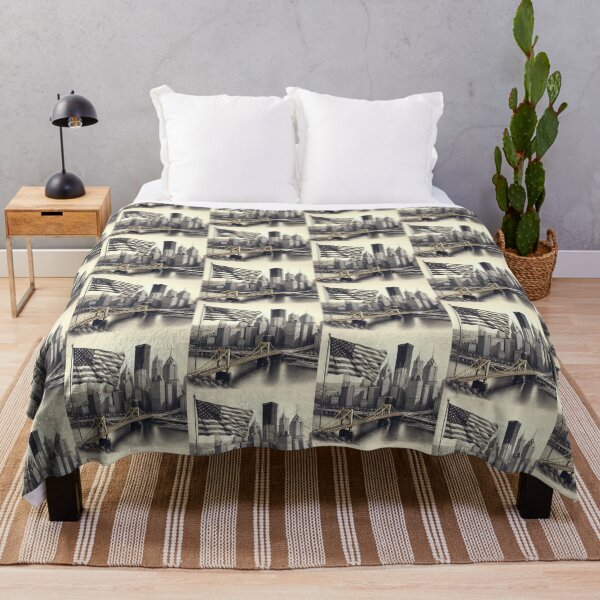 Item preview, Pittsburgh Skyline Sketch With American Flag designed and sold by PaintMeWorld.
